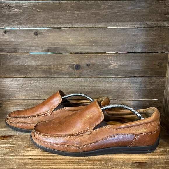 Mens Vionic‎ Aster Preston Brown Leather Slip On Moc Loafers Shoes Size 10 D GUC